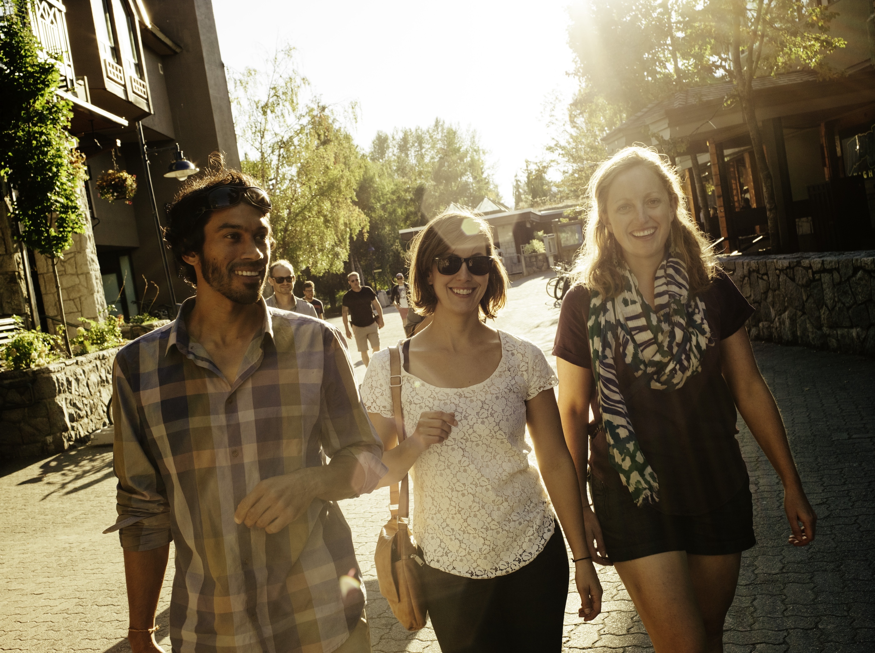 Friends strolling down the street